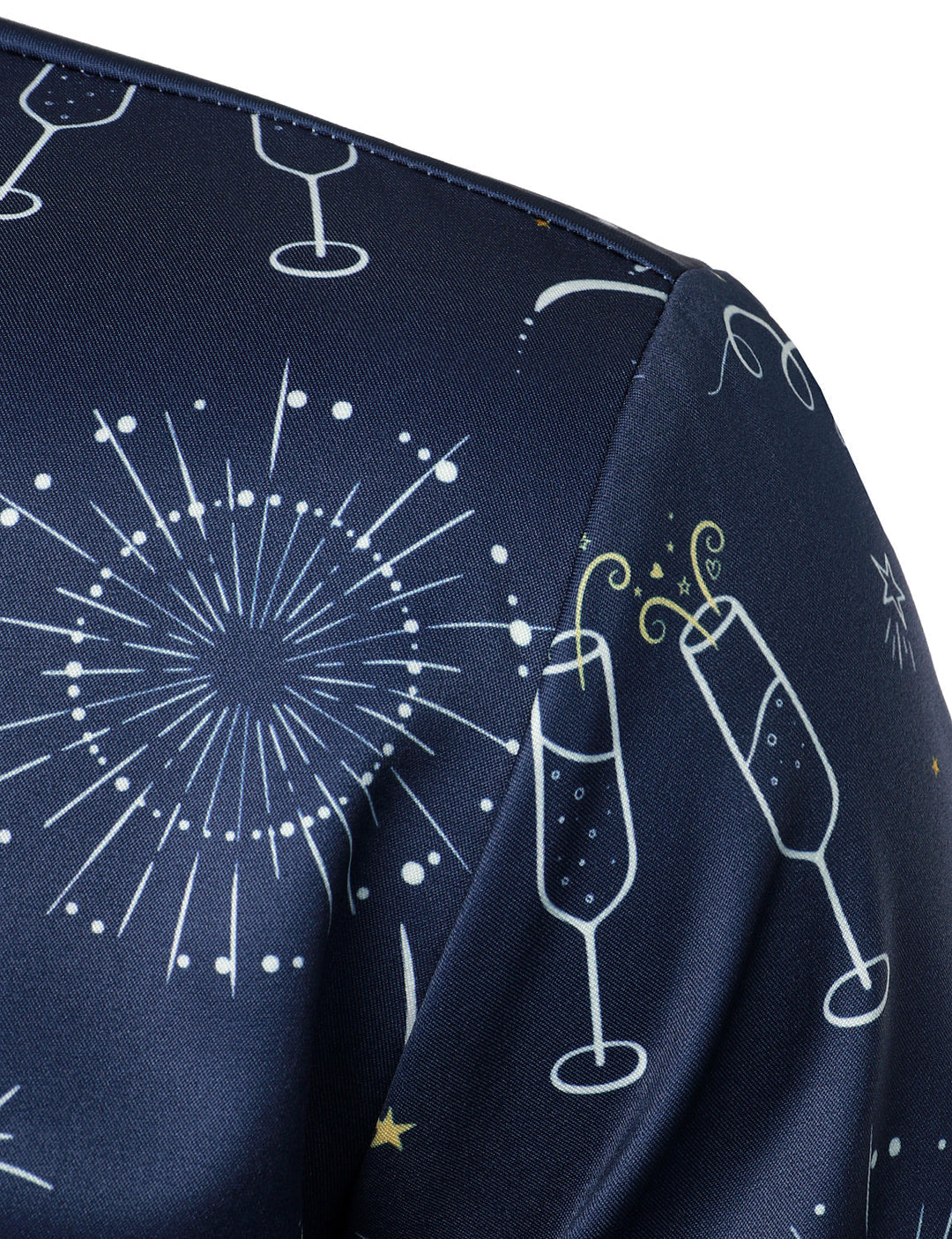 Herrar Fyrverkeri Semester Nyår Fest Knap-Op Blå Långärmad Skjorta