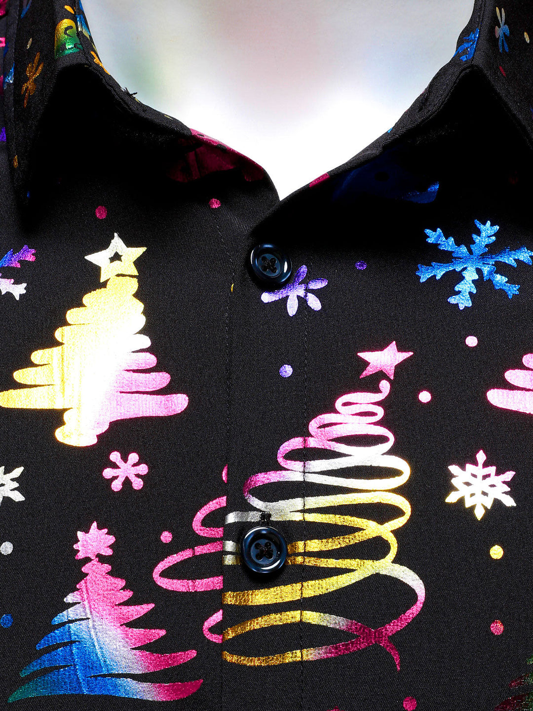 Herre Guld Jul Print Regular Fit Svart Långärmad Skjorta