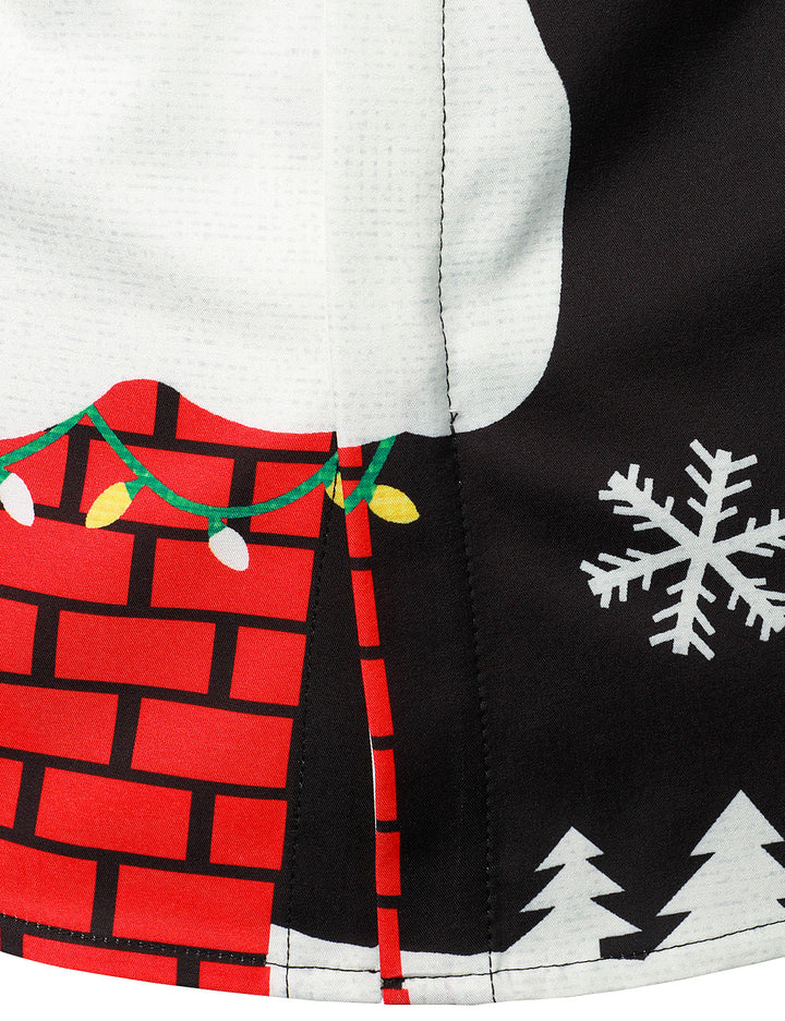 Herre Julemand Knap-Up Svart Rolig Långärmad Skjorta