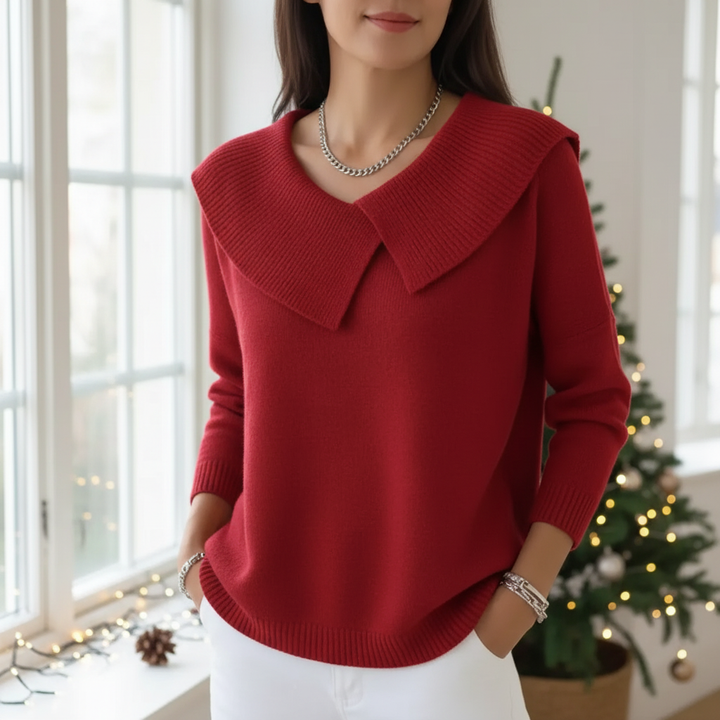 Elina™ Stickad Topp med Krage